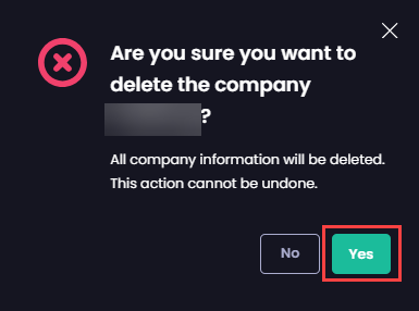 “Are you sure you want to delete the company <company_name>?” dialog box