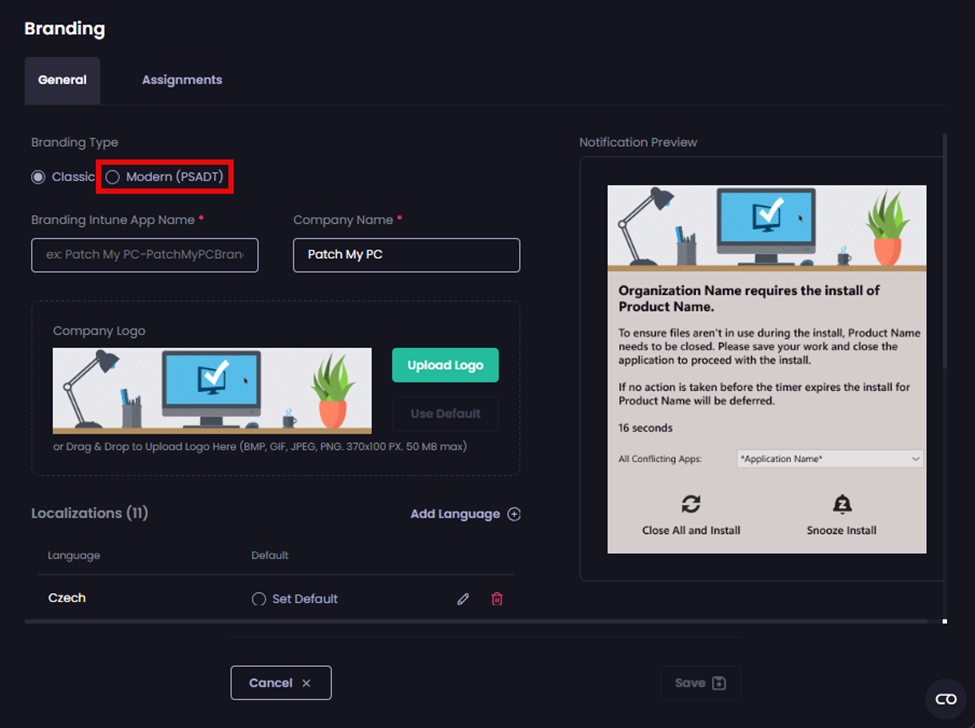Clicking ‘Modern(PSASDT)’
