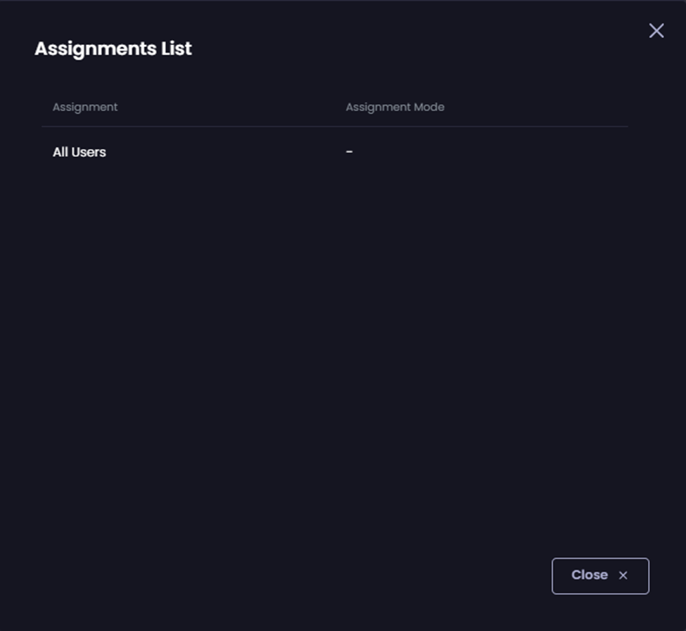 List of assignments for this App Set for this customer
