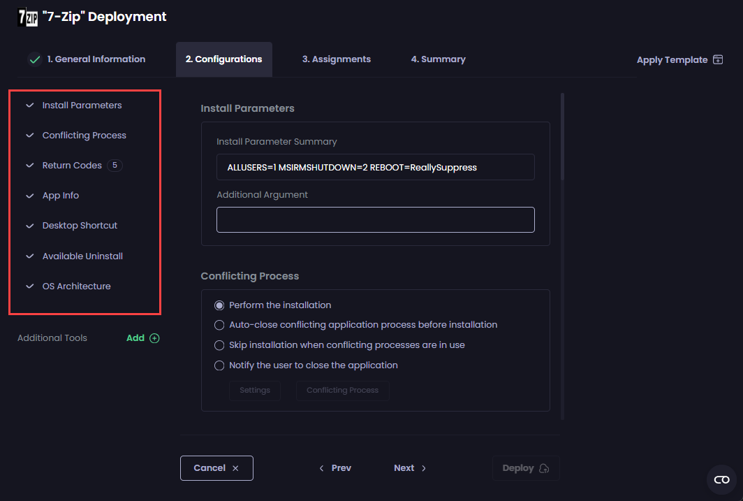 Clicking the relevant section heading