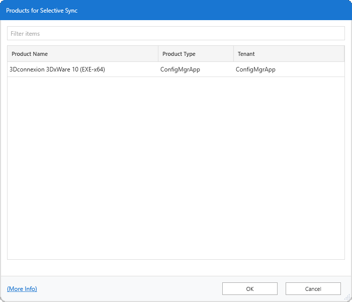 Confirm Product(s) for Selective Sync
