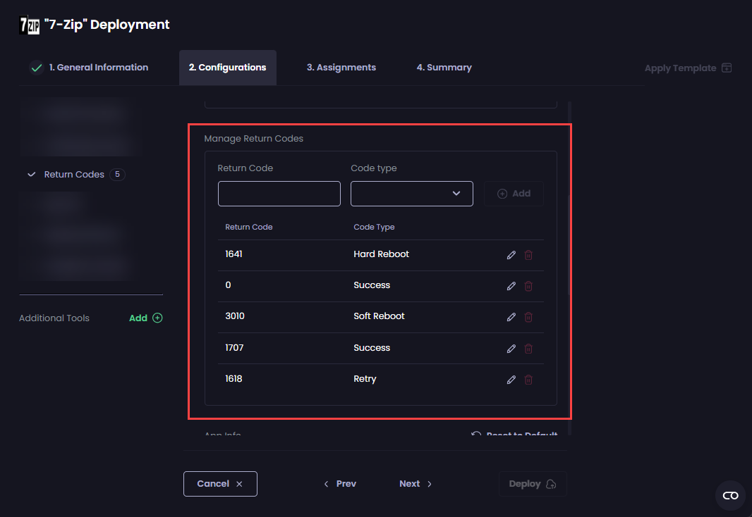Default return codes