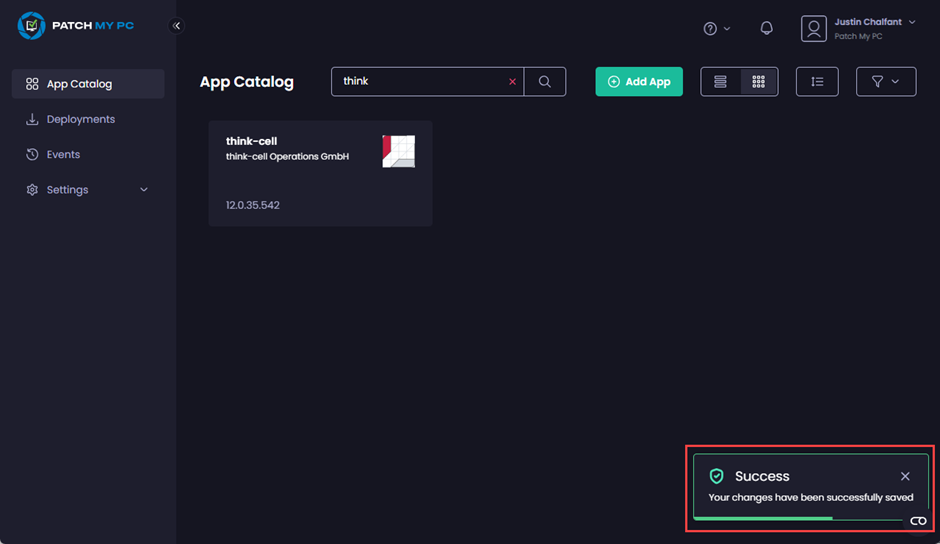 “Success – Your changes have been successfully saved” notification