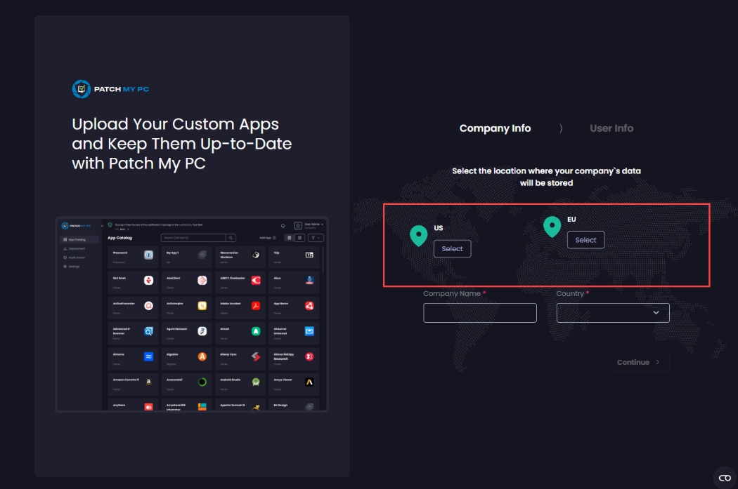 Click 'Select' to select the relevant location to store your company data