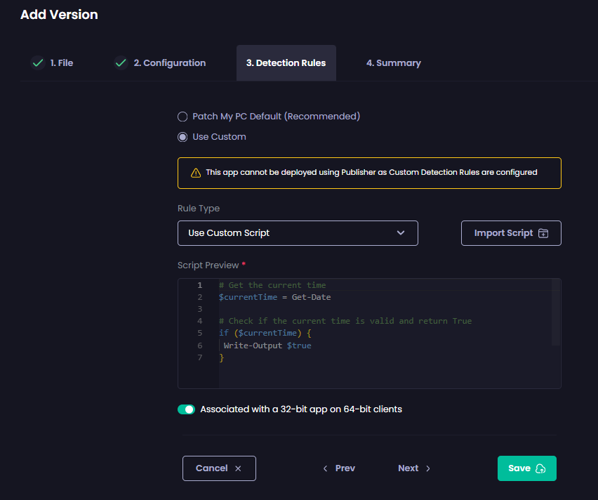 Making any required changes on the "Detection Rules" page