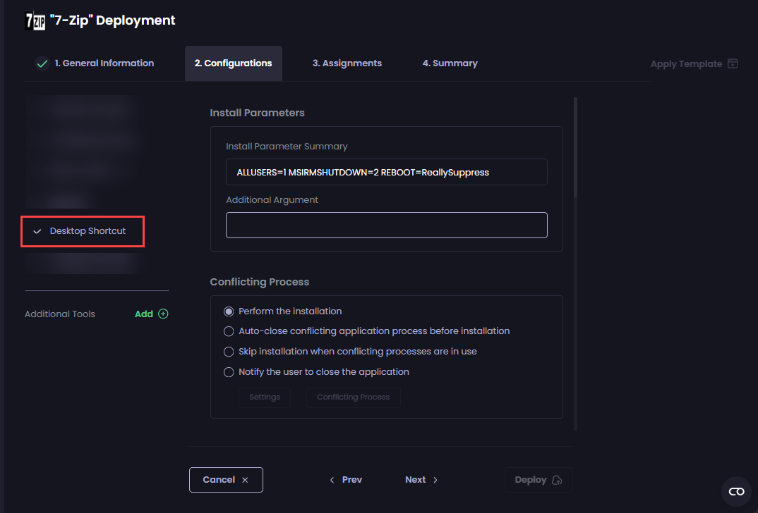 Clicking the 'Desktop Shortcut' tool