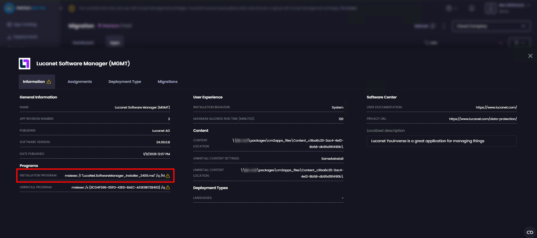 MSI-based app identified from the installation program