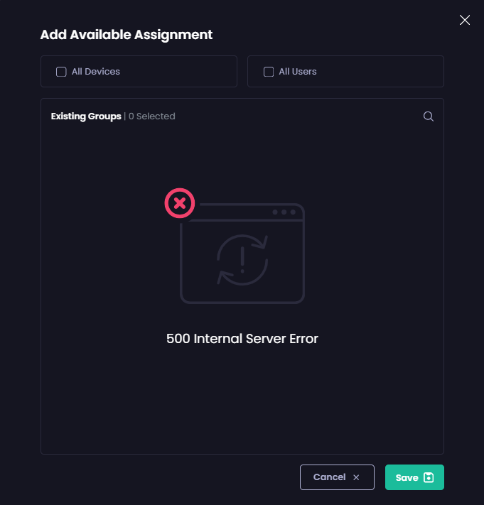 “500 Internal Server Error” when trying to add an assignment