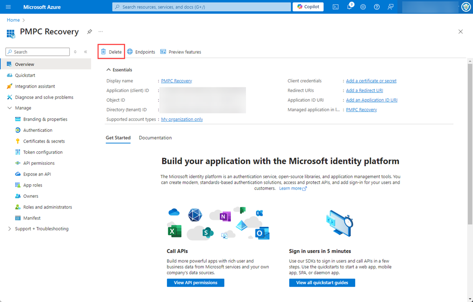 Clicking “Delete”