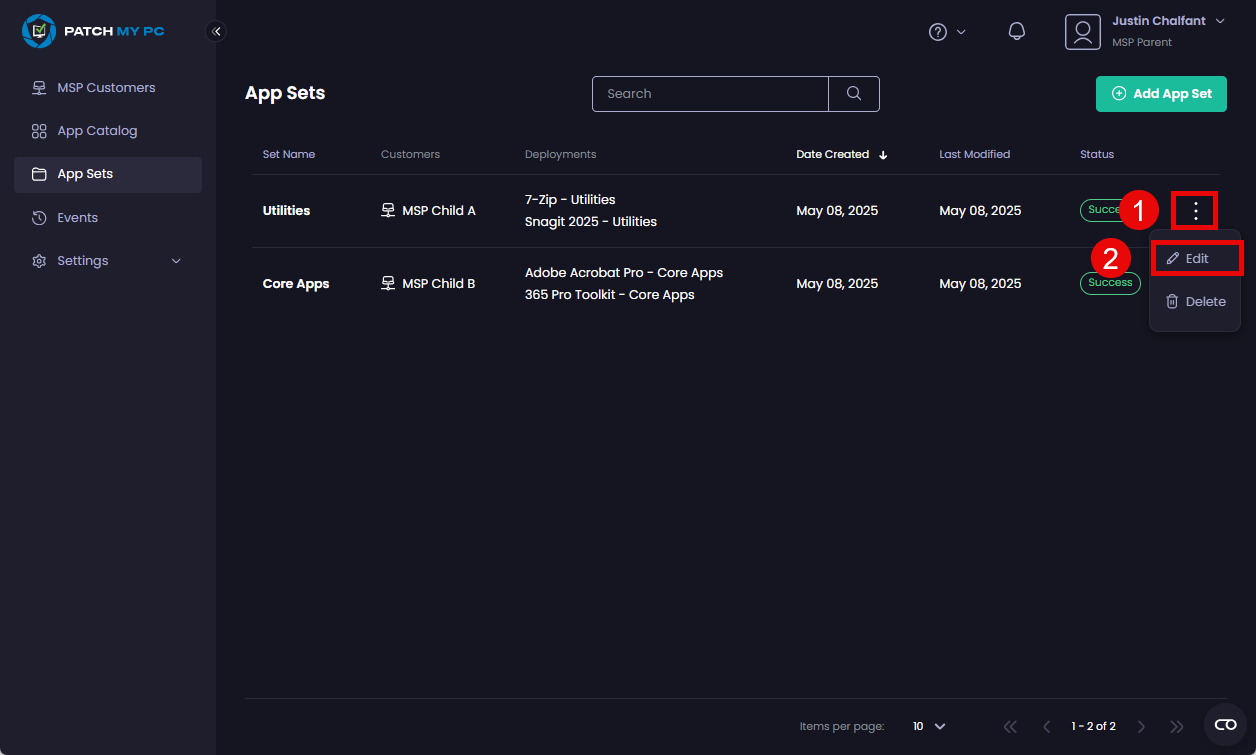 Clicking the ellipsis beside the App Set you want to edit