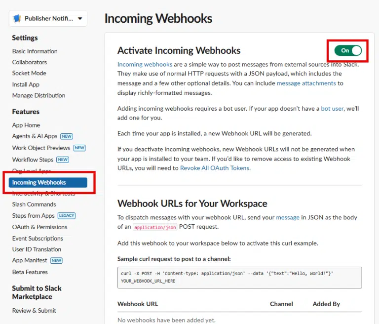 Activate Incoming Webhooks