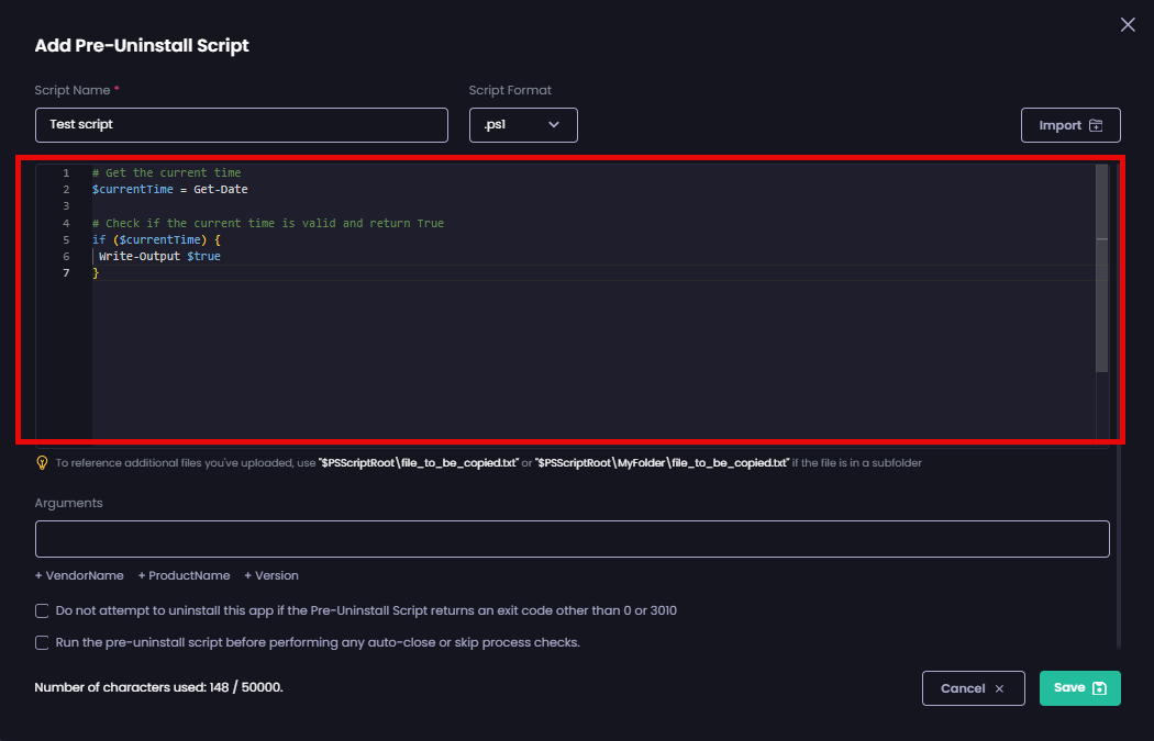Typing your script in the script editor