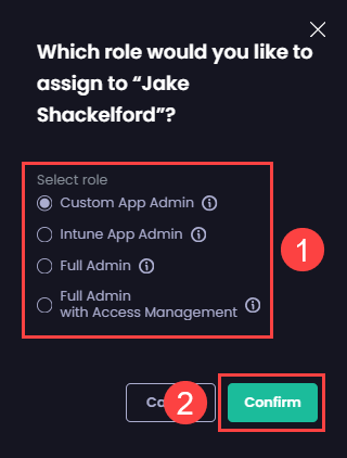 “Which role would you like to assign to” dialog box