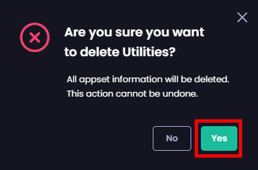 Clicking “Yes” on the “Are you sure you want to delete” dialog box