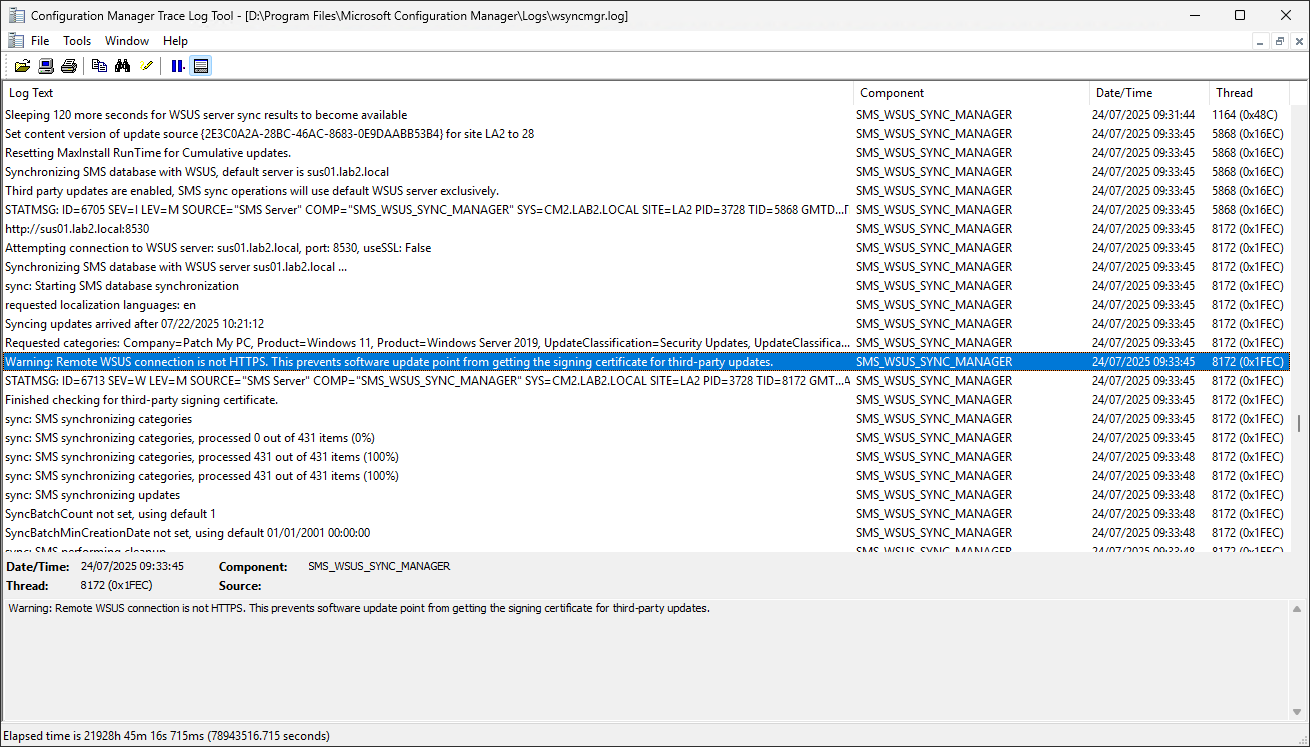 Remote WSUS connection is not HTTPS