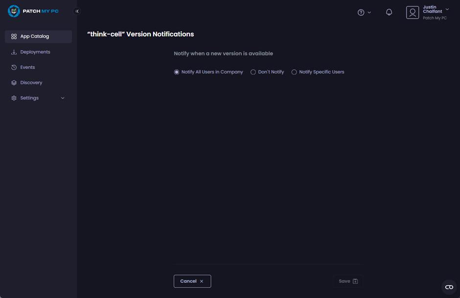 “<app-name> Version Notifications” screen 
