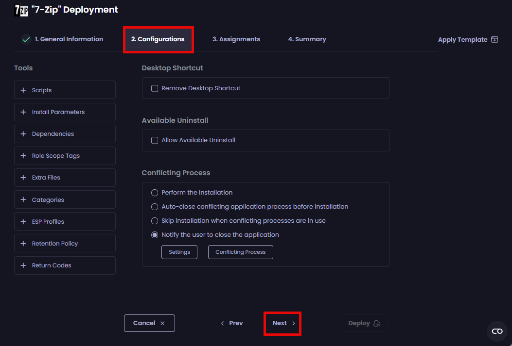 "Configurations" tab