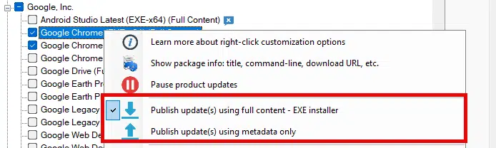 Publishing with Full-content or Metadata Only